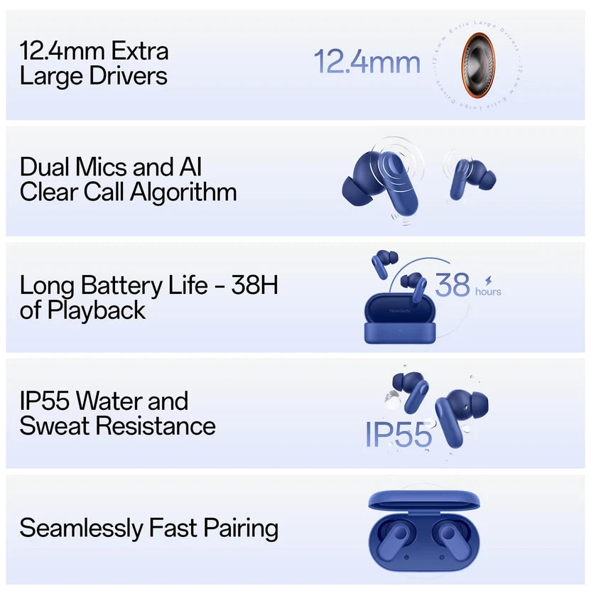 Combo Offer – 2 units of ONP nord buds 2R in Ear Earbuds with Dual Mic & AI Crystal Clear Calls